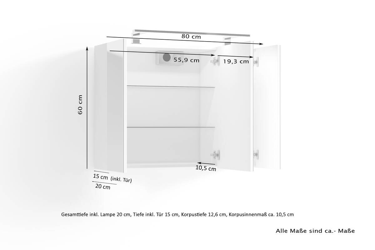 Spiegelschrank SPREE anthrazit B/H/T: ca. 80x60x15 cm
