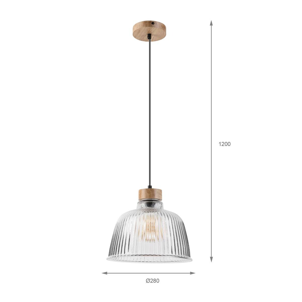 Lamkur Pendelleuchte Eiche Glas B/H/L: ca. 28x120x28 cm E27 1 Brennstellen