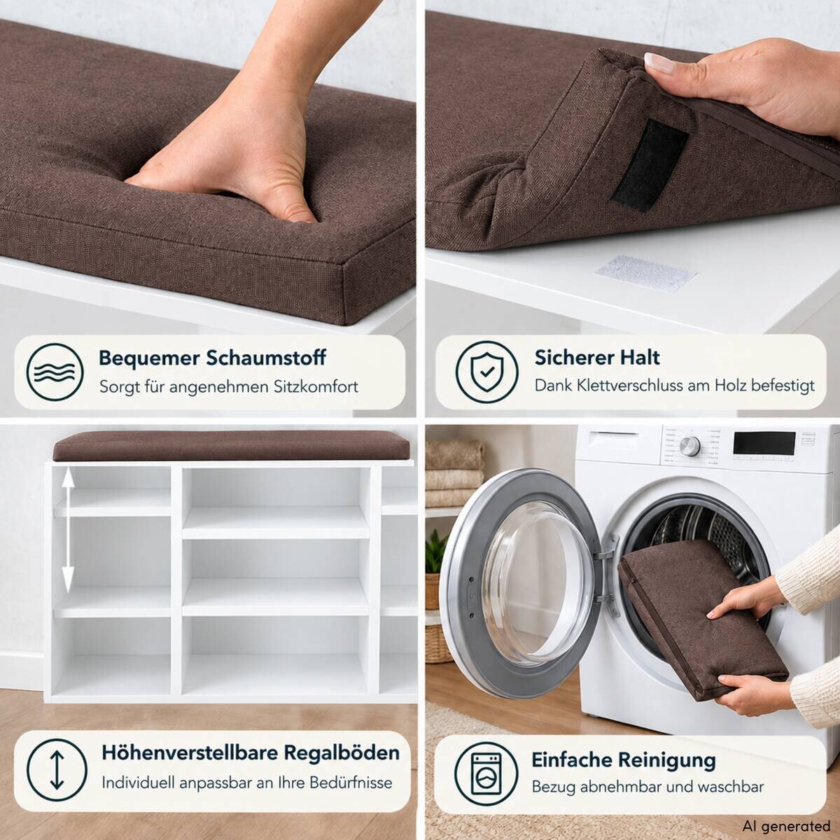 Kesper Schuhschrank mit Sitzkissen weiß Spanplatte B/H/L: ca. 29,5x48x103,5 cm