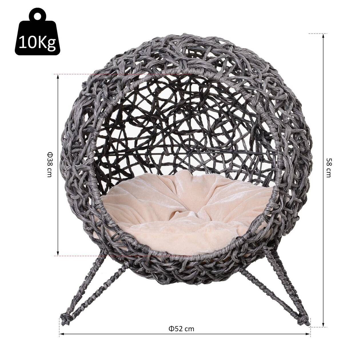 PawHut Katzenkorb Silbergrau Rattan B/H/L: ca. 52x58x52 cm