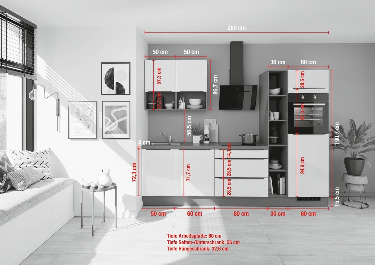 Küchenleerblock IBZ4280I7 braun B/T: ca. 280x60 cm