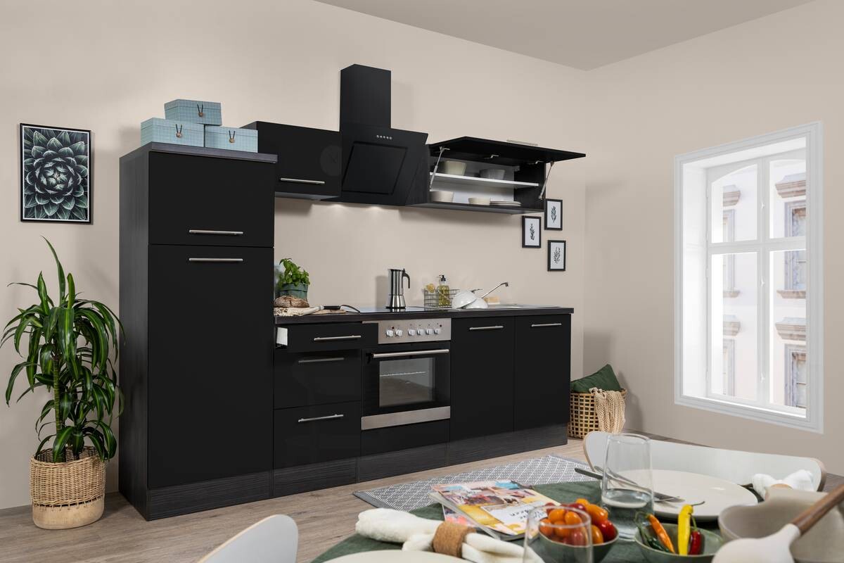 Respekta Küchenblock Premium schwarz hochglänzend B/H/T: ca. 270x200x60 cm