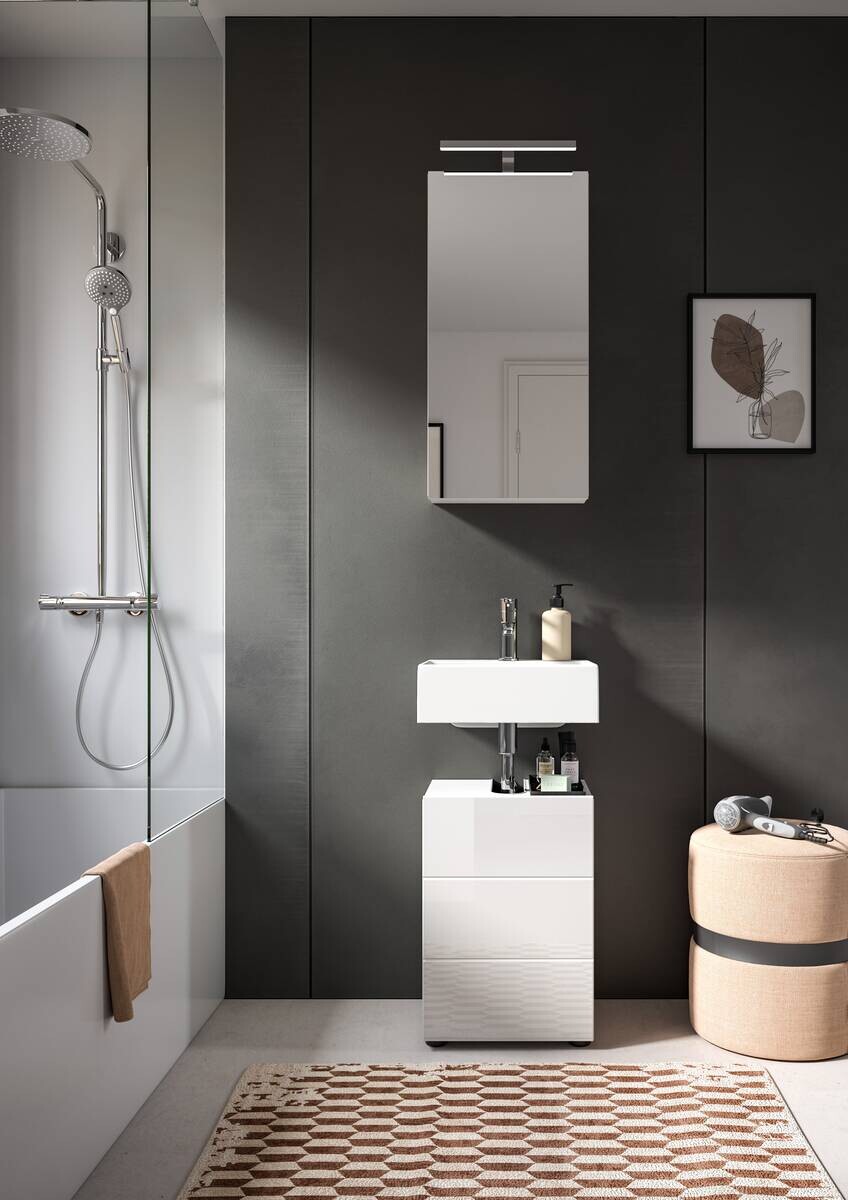 Badezimmer-Set VIRA weiß weiß Hochglanz B/H/T: ca. 38x190x34 cm