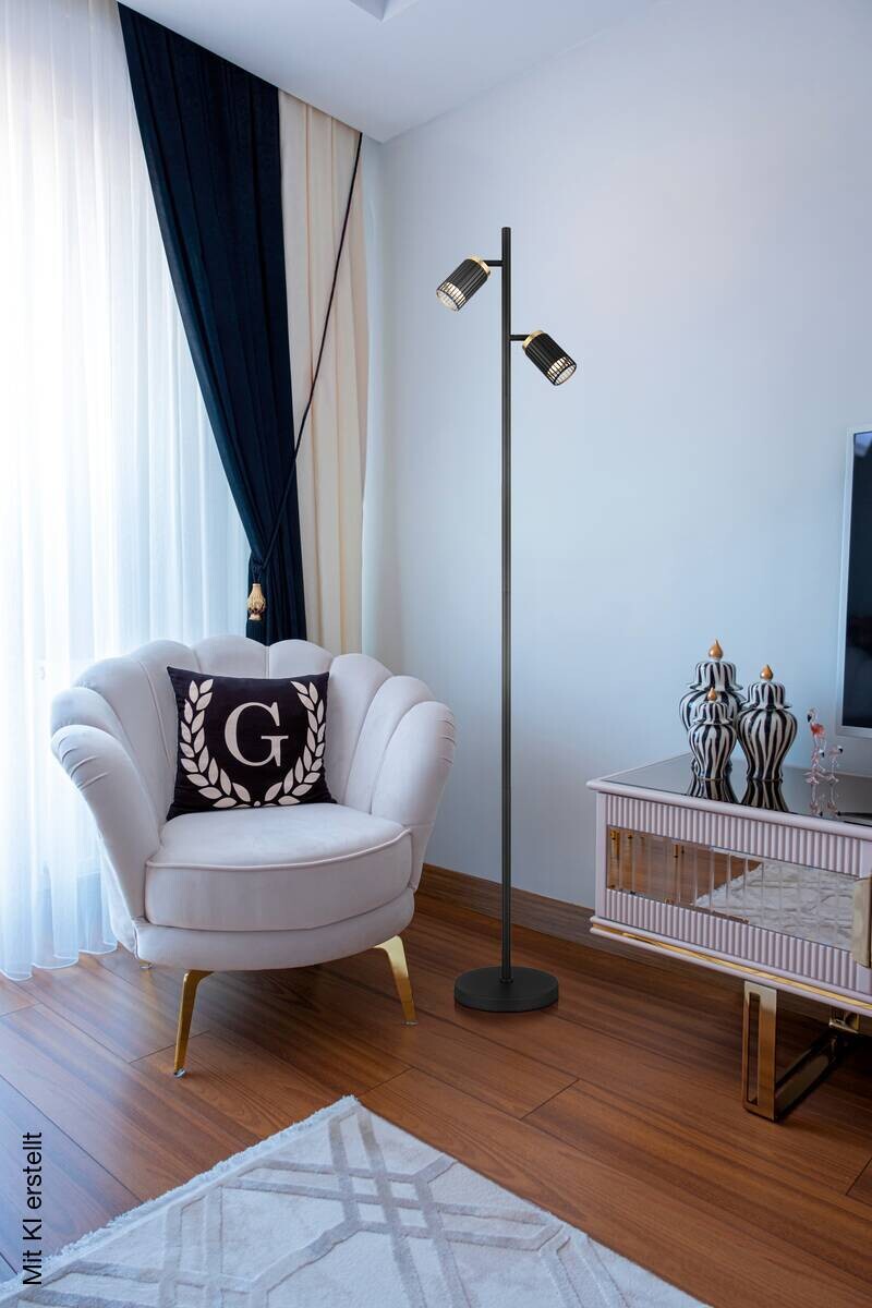 GLOBO Stehlampe mattschwarz Metall Aluminium B/H/T/L: ca. 22x158x27,5x27,5 cm GU10 2 Brennstellen