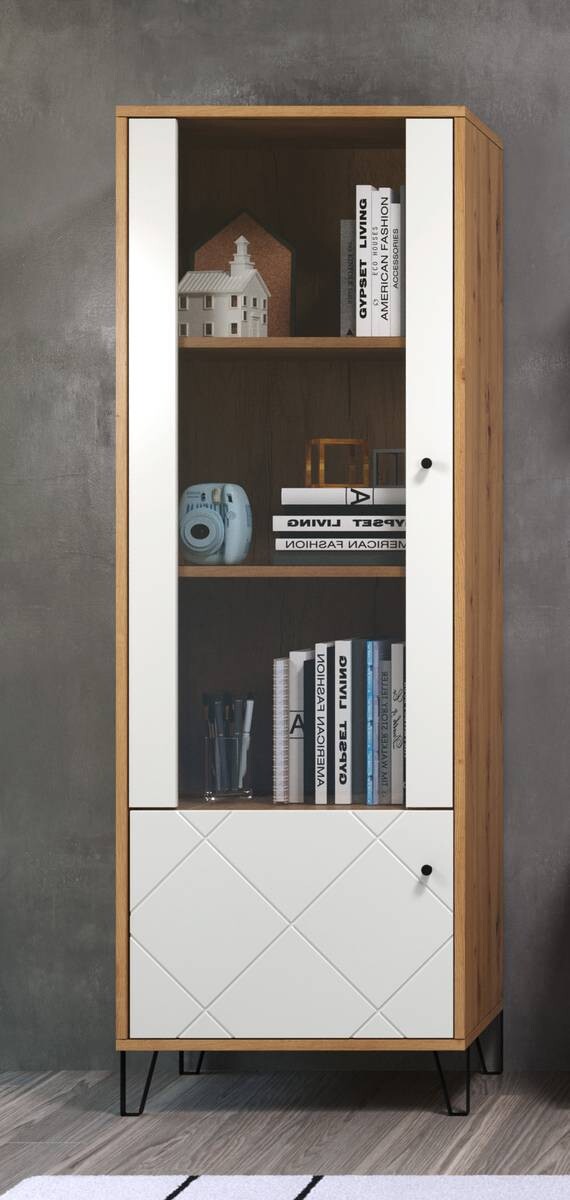 Vitrine Touch weiß matt Eiche Artisan Nachbildung B/H/T: ca. 63x172x40 cm