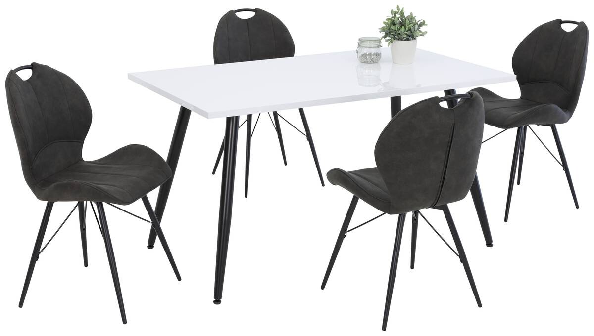 Esstisch ANIKA weiß Lack Hochglanz schwarz pulverbeschichtet Lack Hochglanz B/H/T: ca. 140x76x80 cm