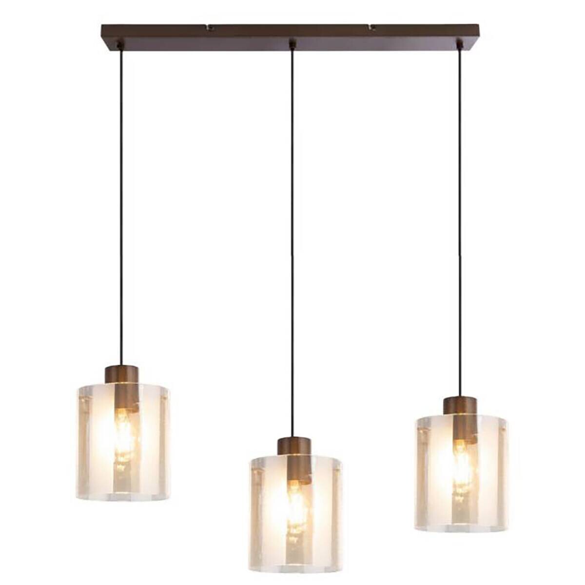 POCOline Pendelleuchte Vivienne kaffee Metall Glas B/H/L: ca. 15x120x70 cm E27 3 Brennstellen