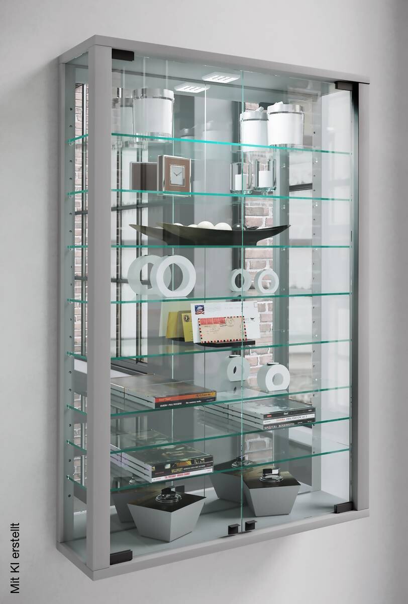 Vitrine Vitrosa silber Holzwerkstoff Glas B/H/T: ca. 59x91x18 cm
