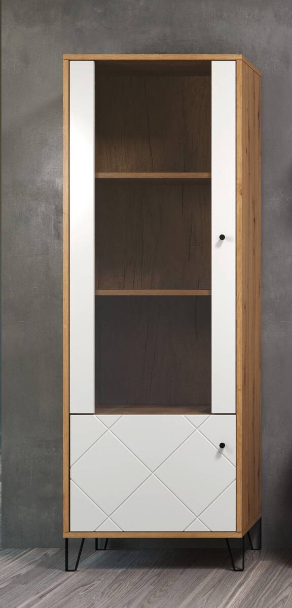 Vitrine Touch weiß matt Eiche Artisan Nachbildung B/H/T: ca. 63x172x40 cm