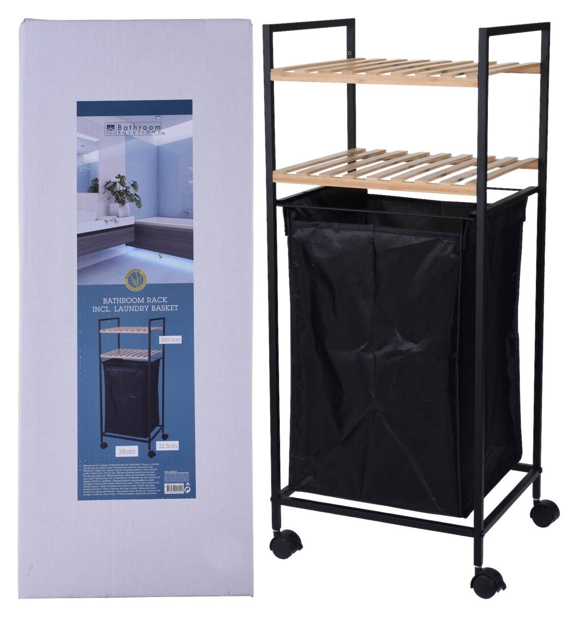 Wäschewagen schwarz Bambus B/H: ca. 32,5x89,5 cm