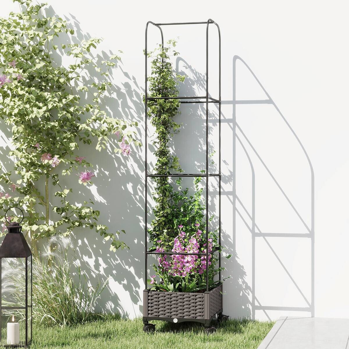 Outsunny Hochbeet mit Spalier schwarz Kunststoff B/H/T/L: ca. 40x185x40x40 cm