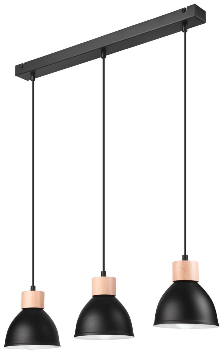 Lamkur Pendelleuchte schwarz Stahl Holz B/H/L: ca. 13x80x70 cm E27 3 Brennstellen