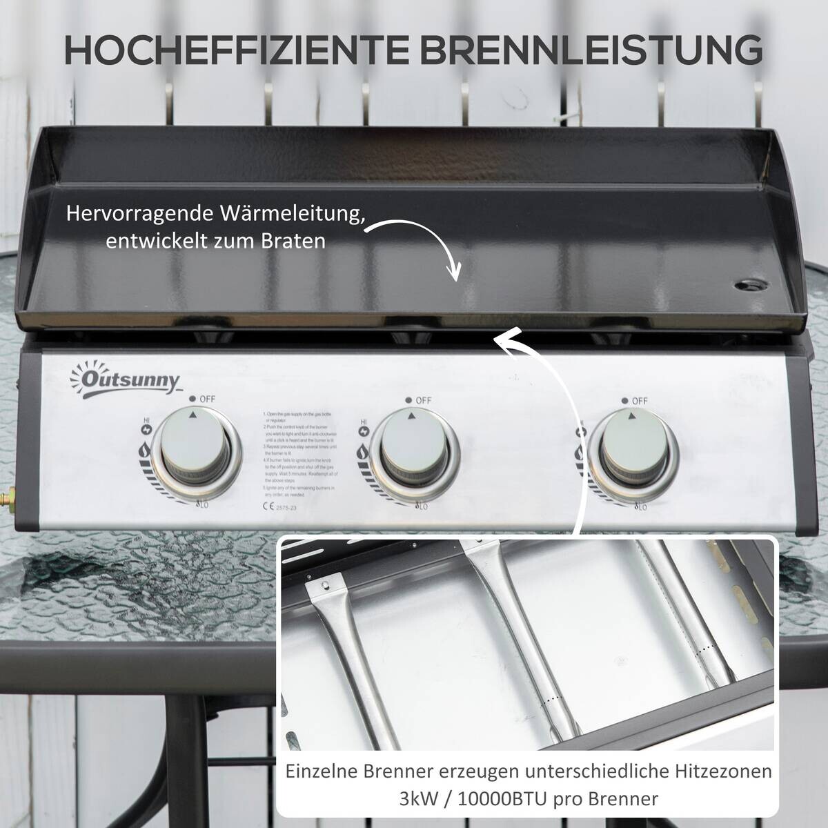 Outsunny Gasgrill Metall B/H/L: ca. 48x21x63 cm