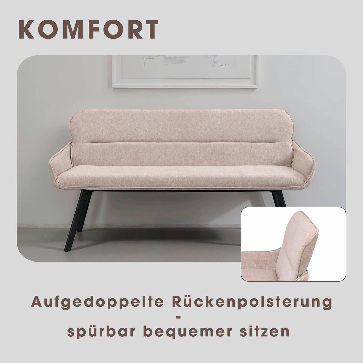 Sitzbank RICO schwarz taupe Metall Stoff B/H/T: ca. 160x90x62 cm