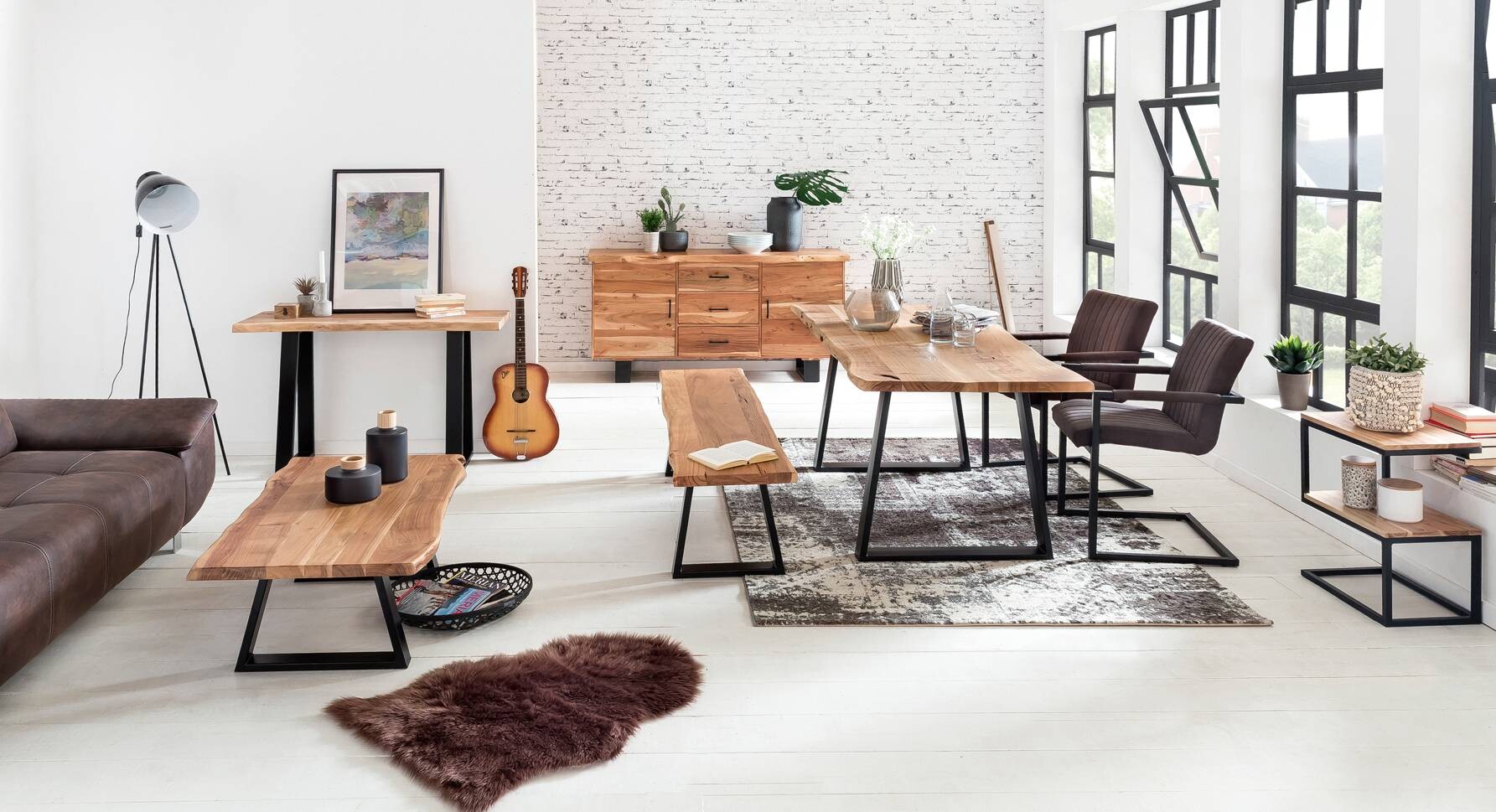 Konsolentisch natur schwarz Akazie B/H/T: ca. 120x75x45 cm