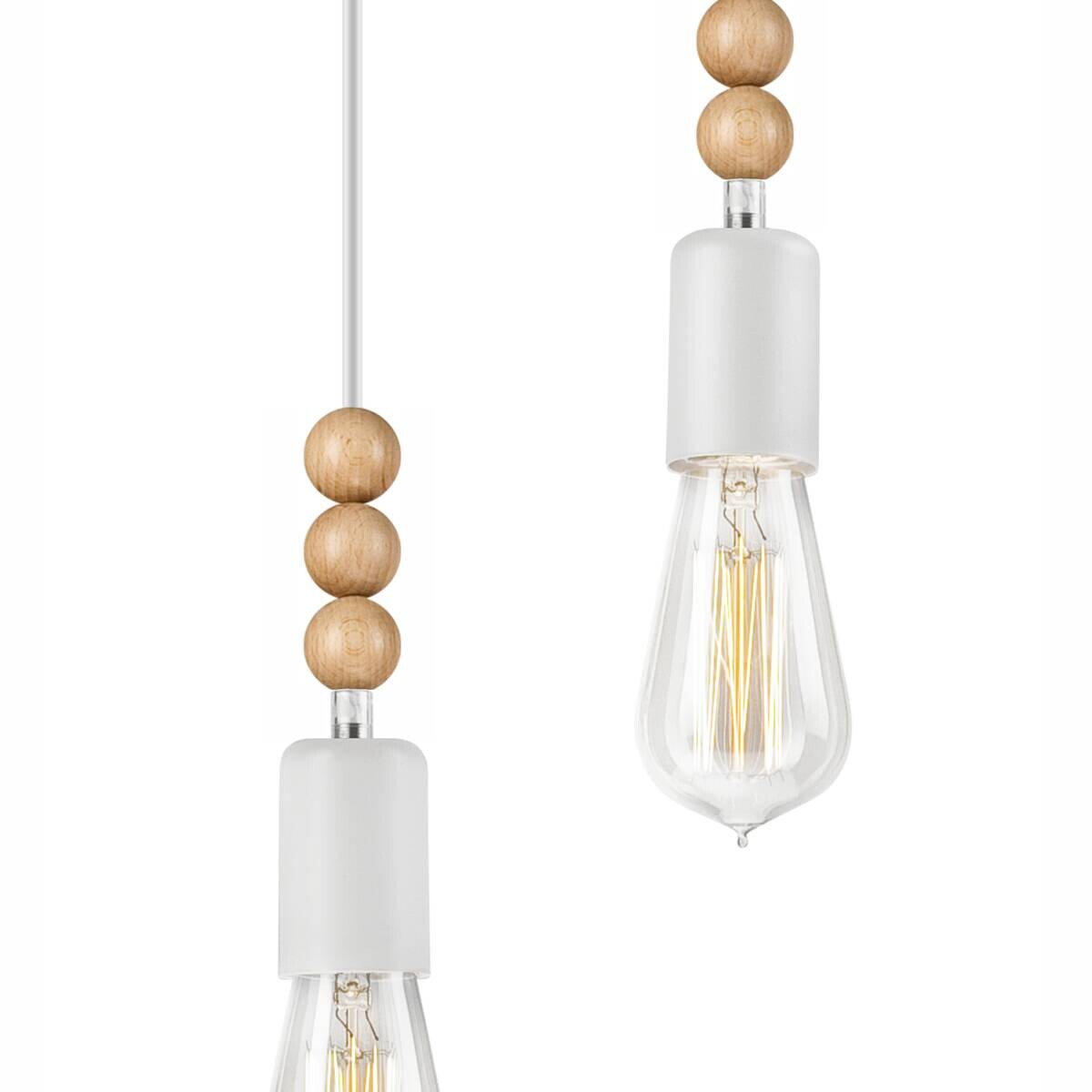 Lamkur Pendelleuchte SIMON 37325 weiß Holz Stahl H/L: ca. 94x40 cm E27 3 Brennstellen