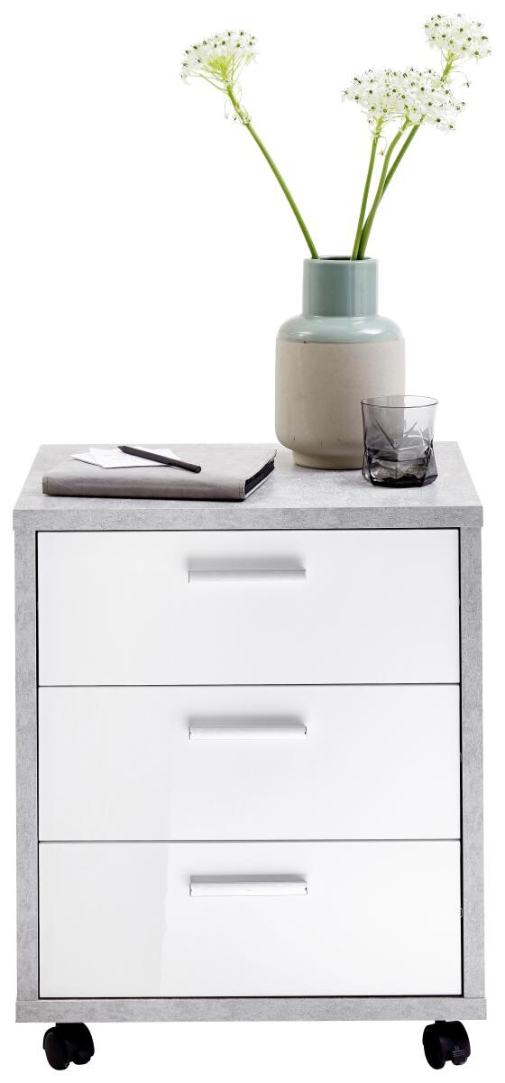 Rollcontainer Beton Optik weiß Hochglanz B/H/T: ca. 50x60x42 cm