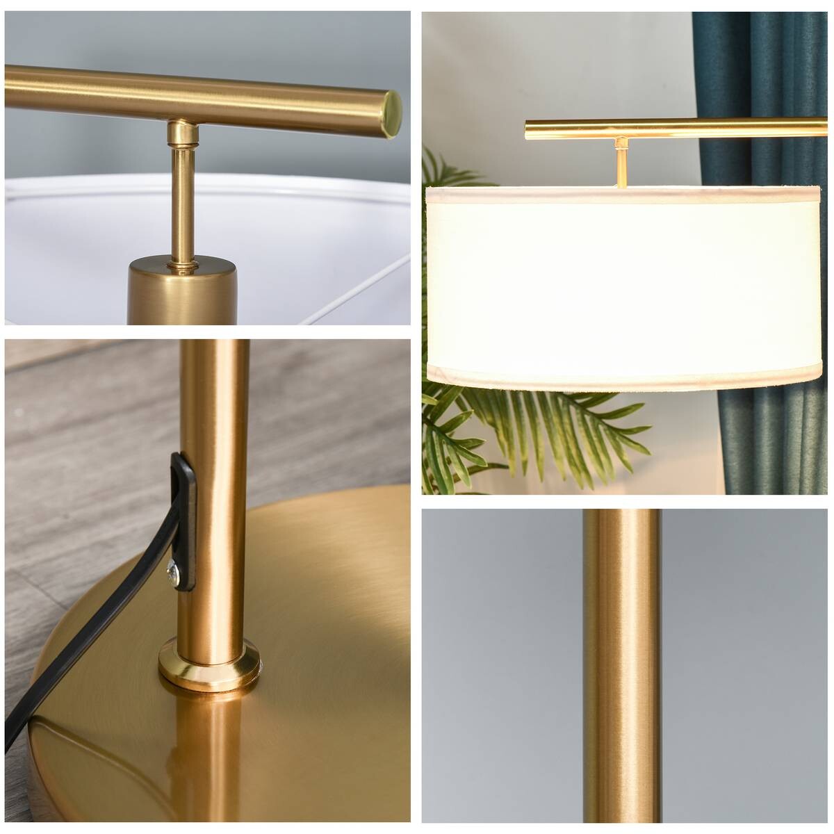 HOMCOM Stehlampe weiß gold Stahl Leinen B/H/T: ca. 37x153x37 cm