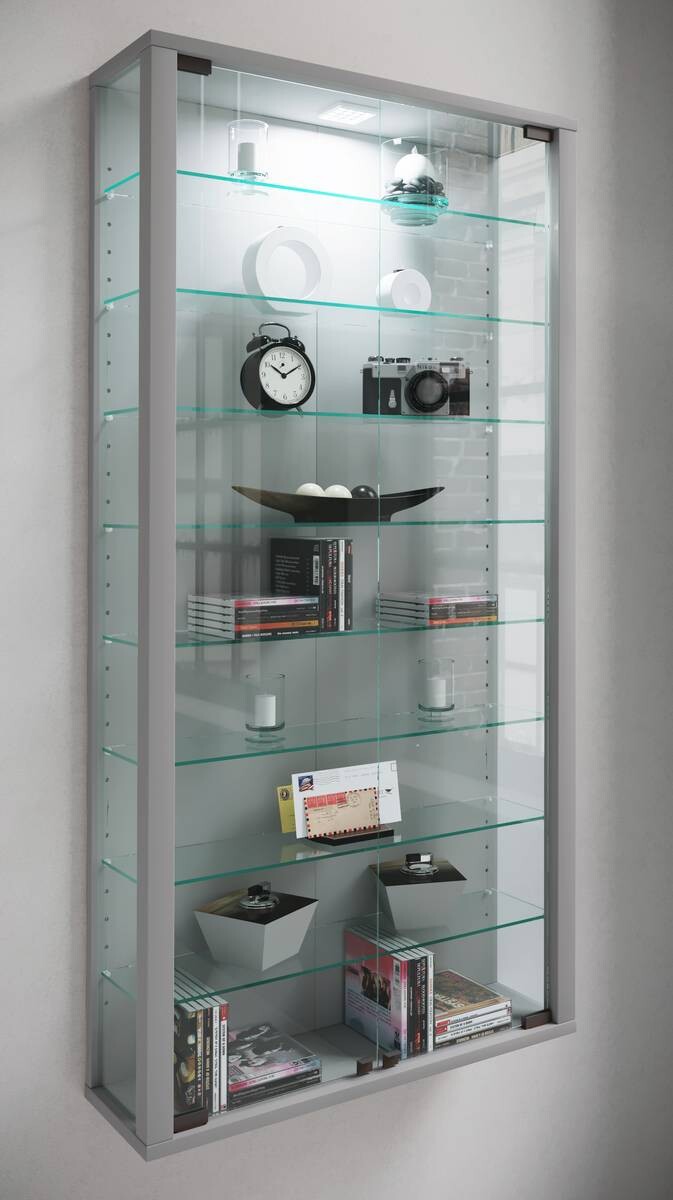 Vitrine Vitrosa Maxi silber Holzwerkstoff Glas B/H/T: ca. 59x113x18 cm