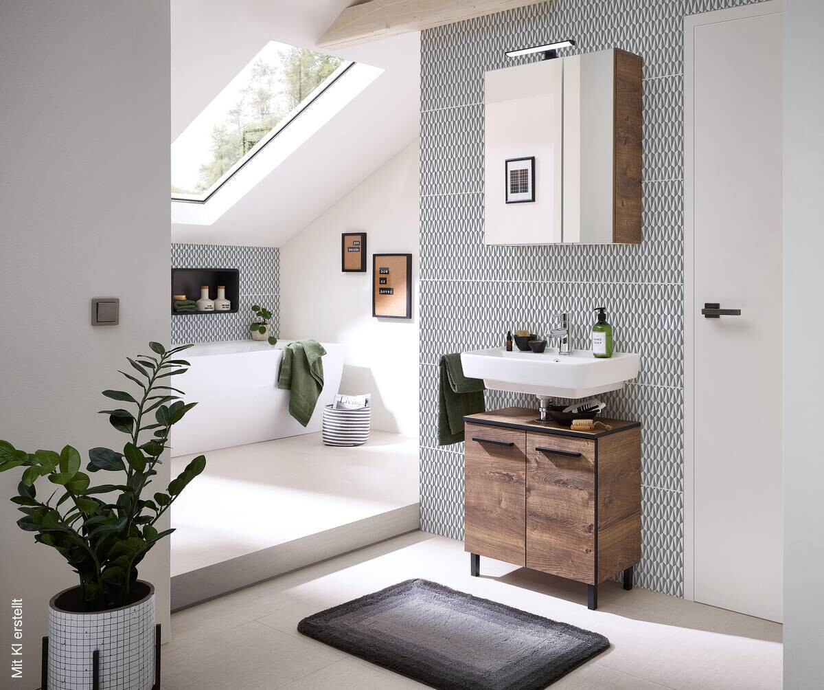 Badezimmer-Set Quickset 374 Eiche Ribeck Nachbildung B/H/T: ca. 60x200x33 cm