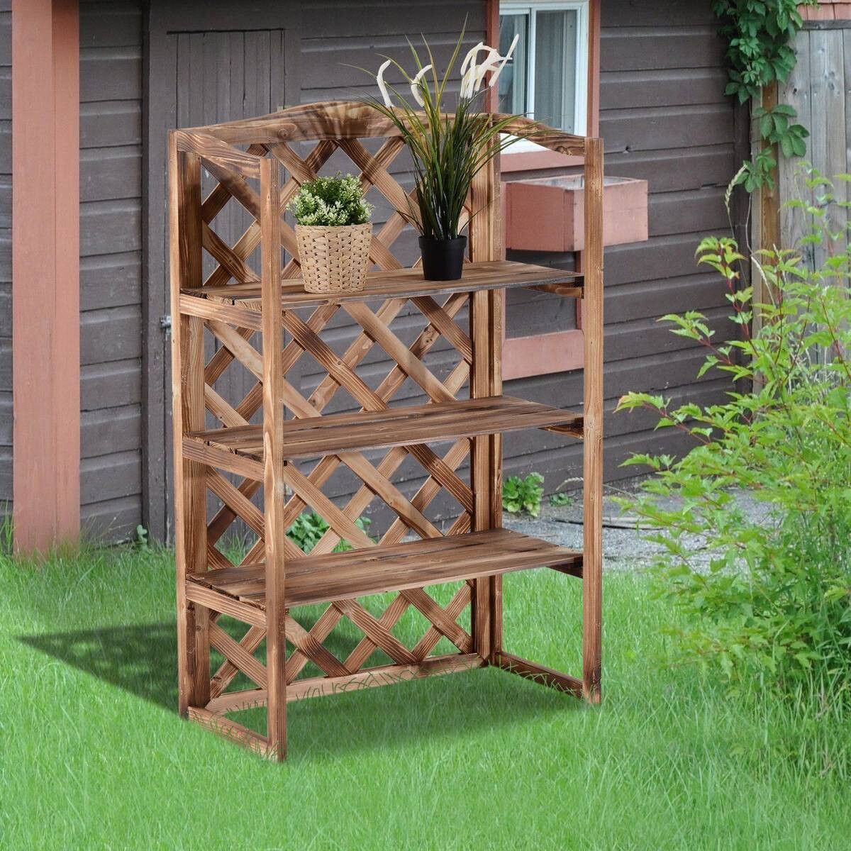 Outsunny Pflanzentreppe natur Holz B/H/L: ca. 38x120x75 cm