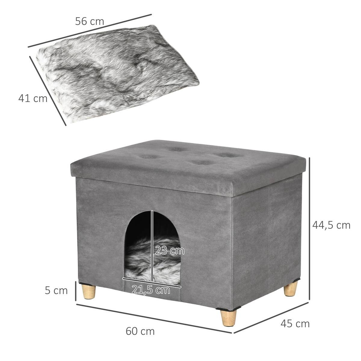 PawHut Katzenhaus grau Polyester B/H/L: ca. 45x44,5x60 cm