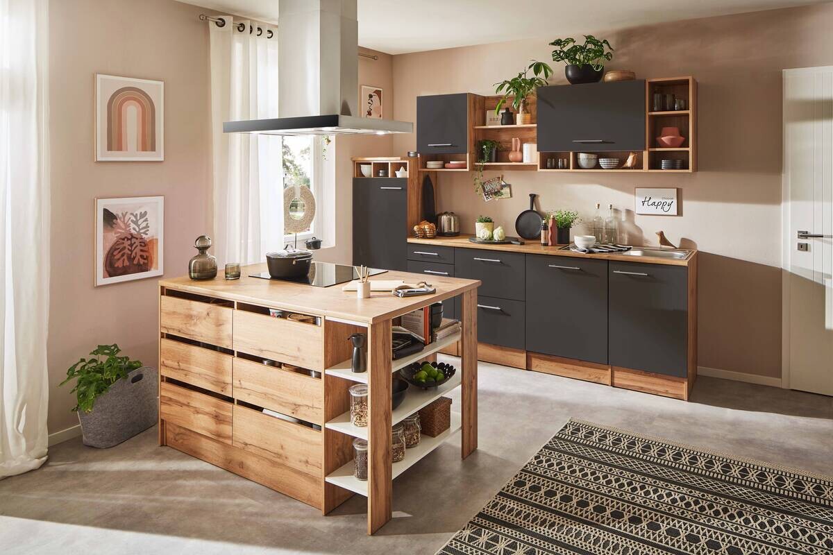 Respekta Küchenblock Hilde grau matt B/H/T: ca. 280x205x60 cm