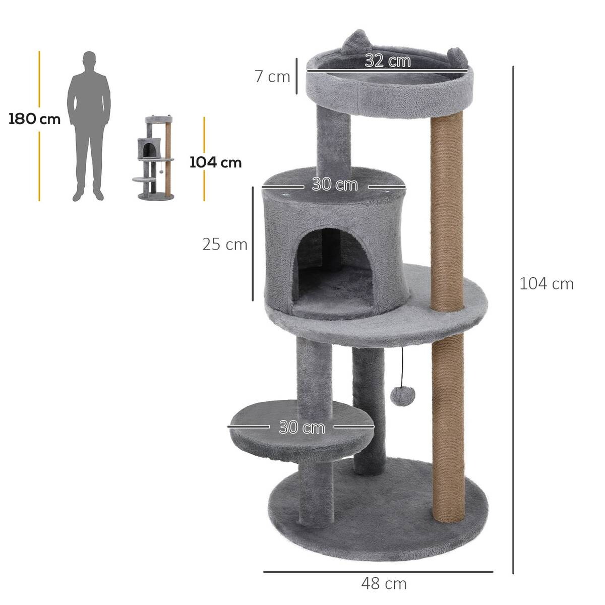 PawHut Katzenbaum grau Sisal B/H/L: ca. 48x104x48 cm