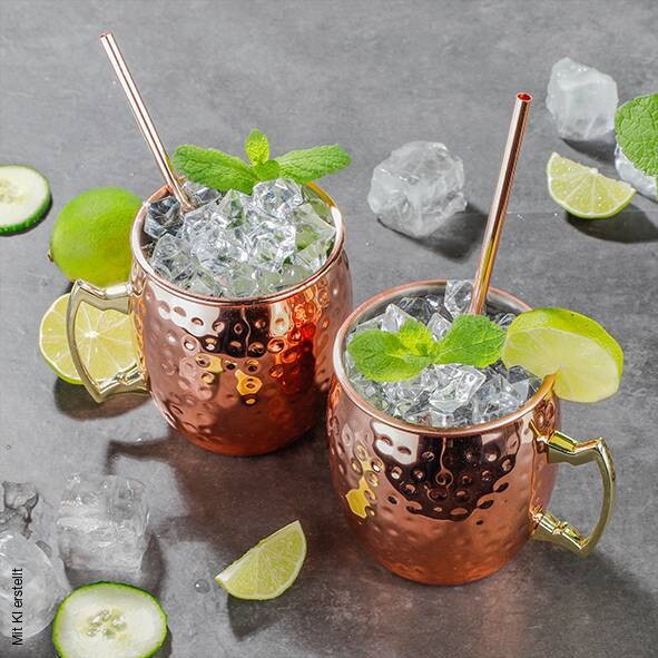 HI Kupferbecher 2er-Set Moscow Mule Kupfer Edelstahl