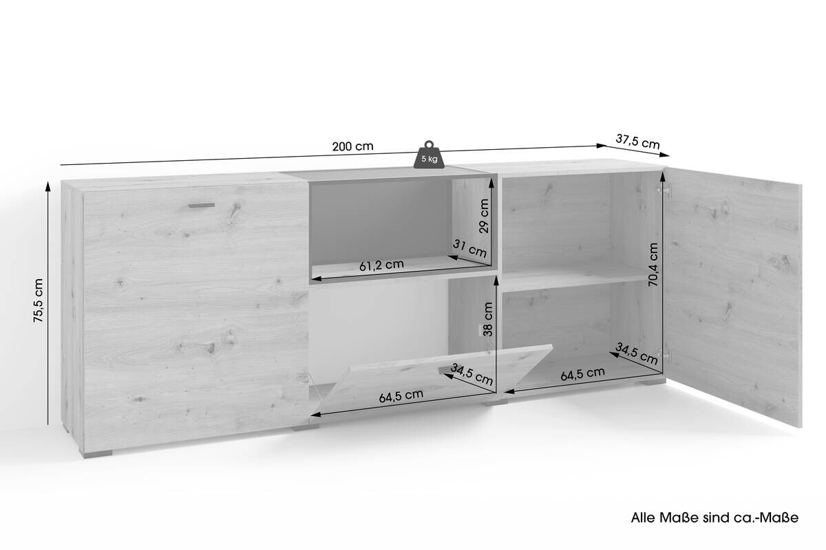 Sideboard FRAME Eiche schwarz B/H/T: ca. 200x75,5x37,5 cm