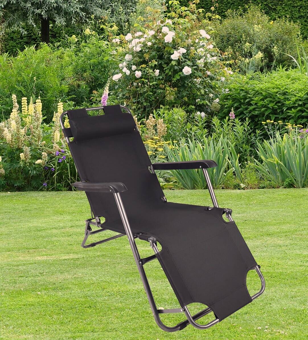 VCM Relaxliege Maltosa schwarz Stahl