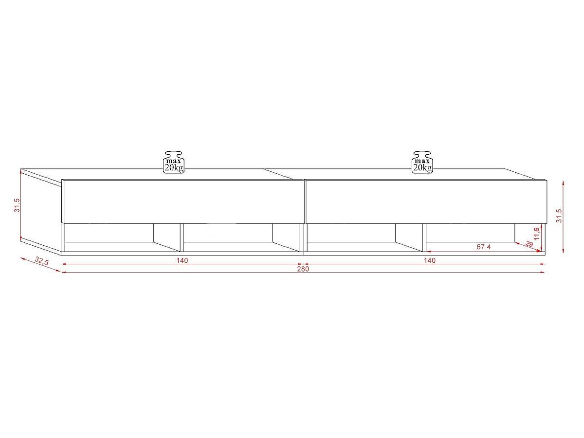 TV-Lowboard TV LOWBOARD DERBY 280 Eiche Wotan Nachbildung schwarz glänzend B/H/T: ca. 280x32,5x31,5 cm