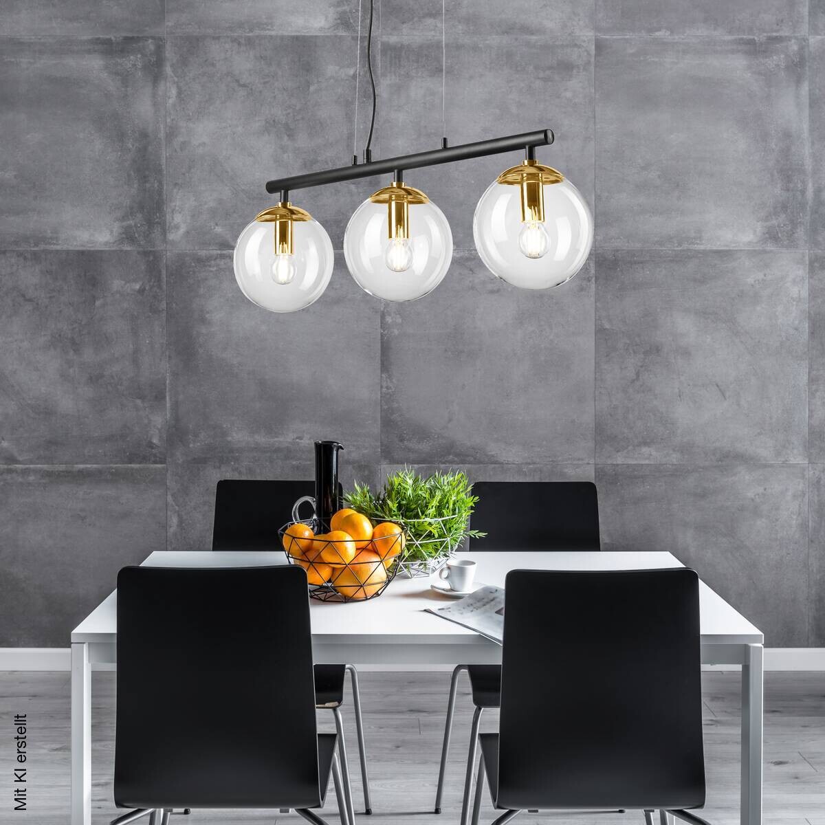 Lamkur Deckenleuchte gold Stahl Glas B/H/L: ca. 12x150x70 cm E14 3 Brennstellen
