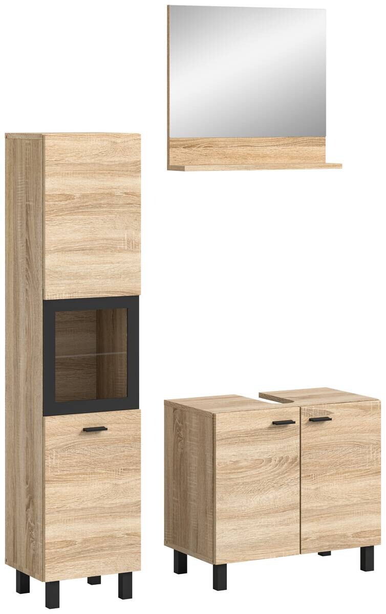 Badezimmer-Set BOSTON Eiche Sonoma Nachbildung schwarz B/H/T: ca. 102x186x33 cm