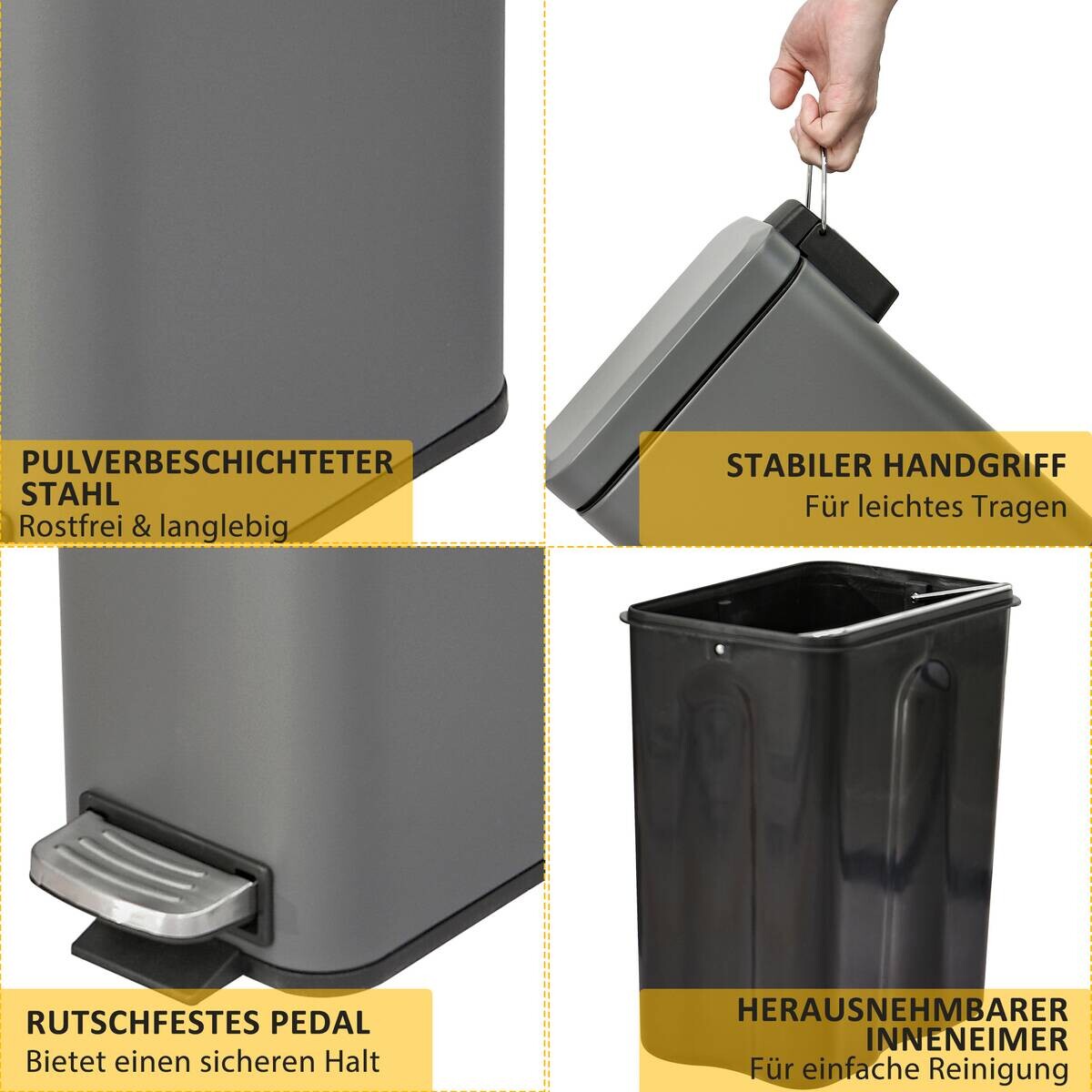 HOMCOM Mülleimer grau B/H/L: ca. 14x29,2x32 cm
