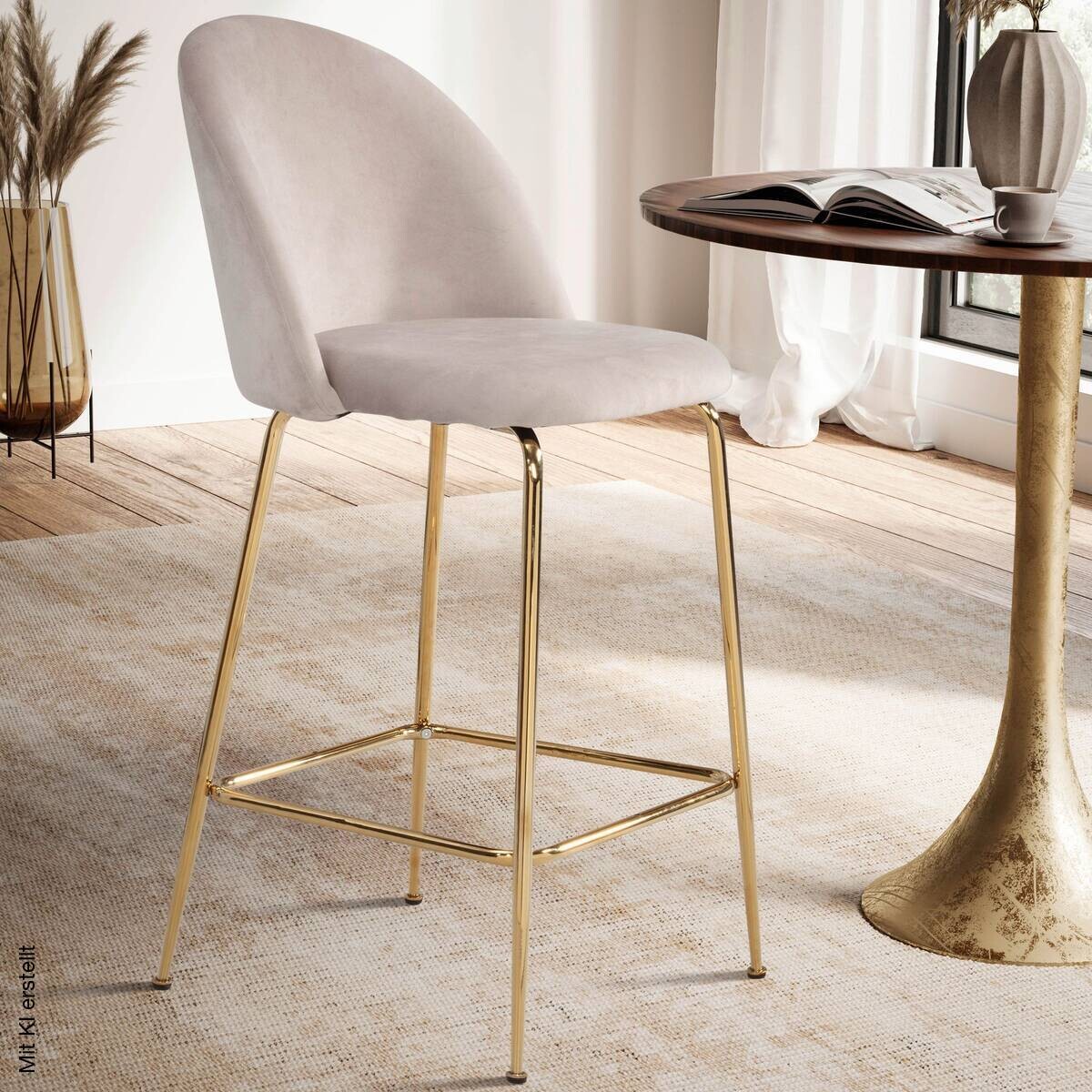 Barhocker 2er Set beige messing Samt Eisen