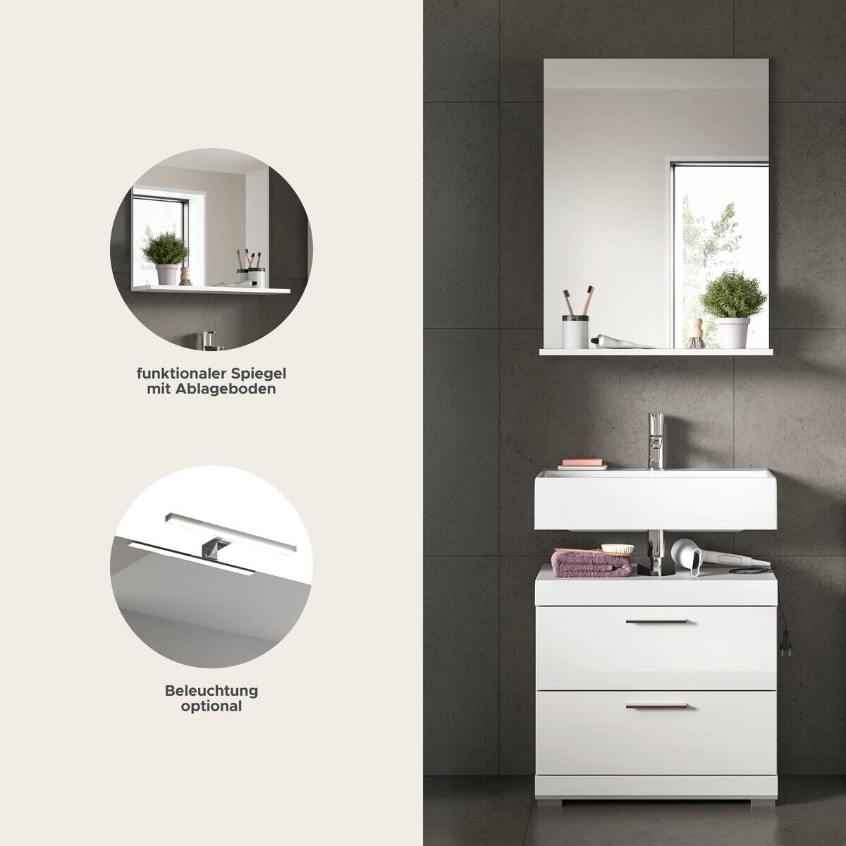 Badezimmer-Set Scout weiß weiß Hochglanz B/H/T: ca. 60x191x37 cm