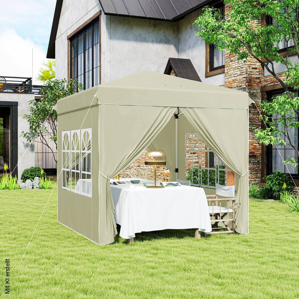 Outsunny Pavillon cremeweiß Metall B/H/L: ca. 248x270x248 cm