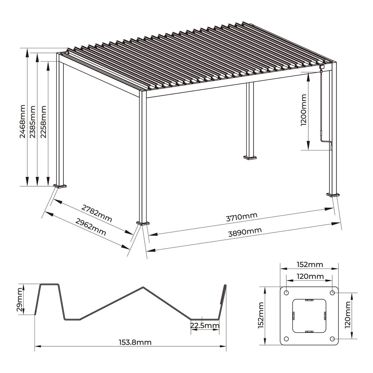 Pergola anthrazit Stahl B/H/L: ca. 296x247x389 cm
