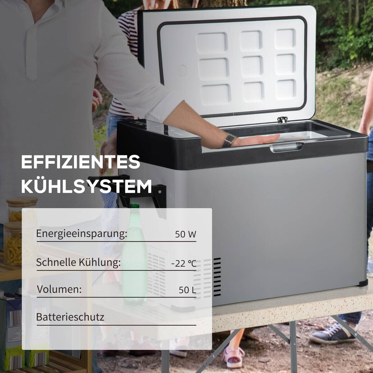 Outsunny Kühlbox schwarz grau Glas Polypropylen Edelstahl B/H/L: ca. 36x75x49,5 cm