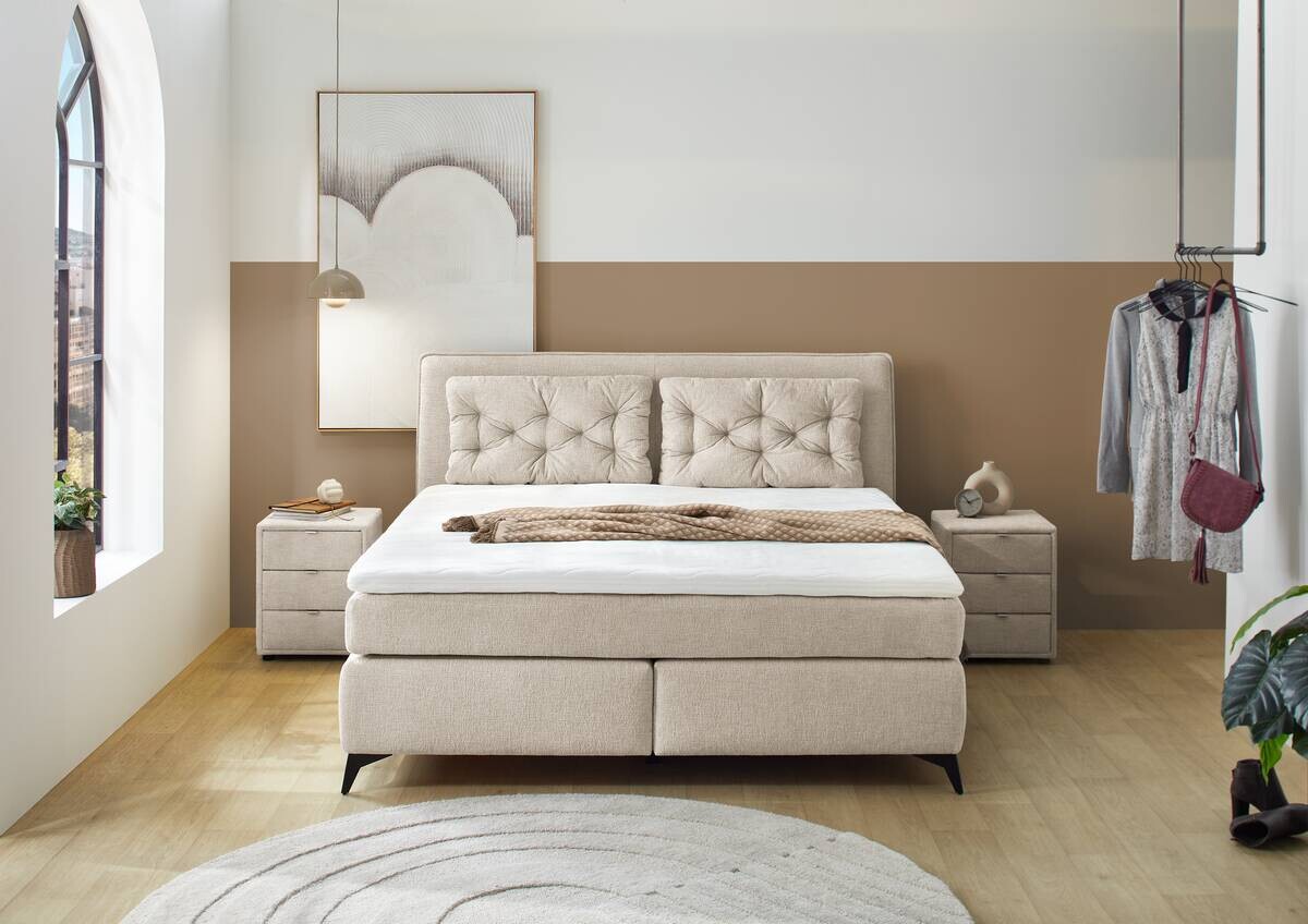 Boxspringbett beige Liegefläche B/L: ca. 180x200 cm