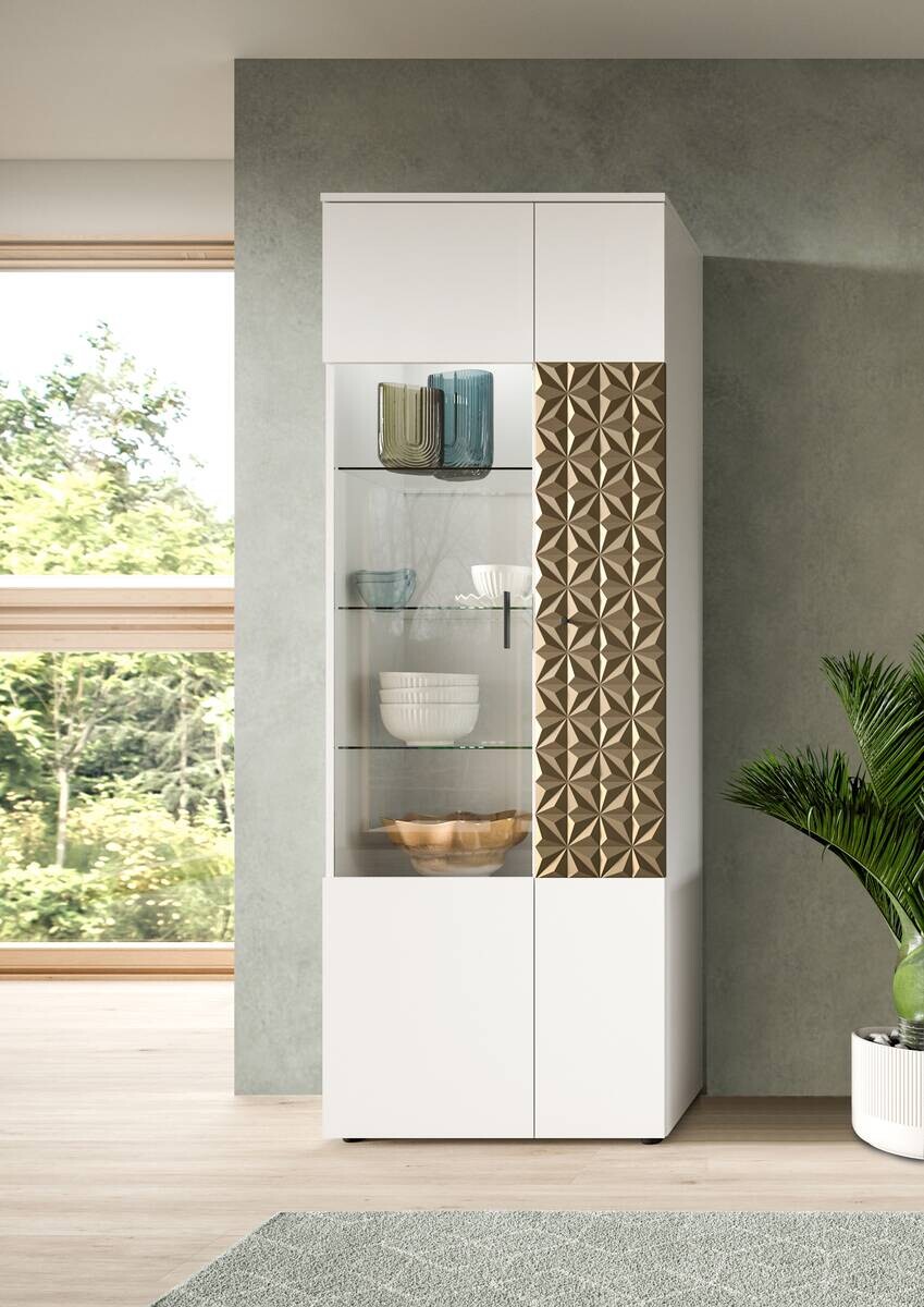 Vitrinenschrank Prisma weiß gold Optik B/H/T: ca. 70x195x37 cm