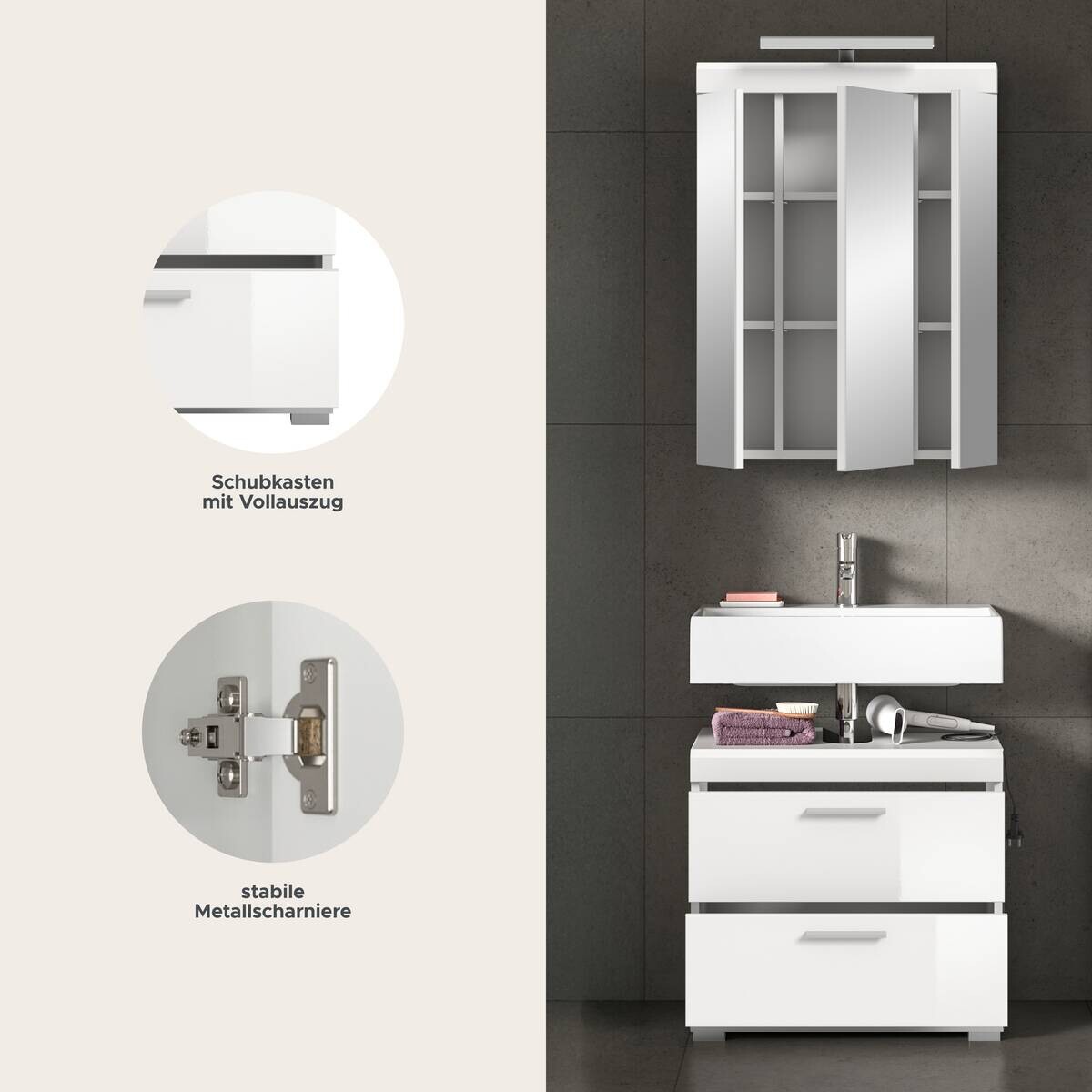 Badezimmer-Set Scout weiß weiß Hochglanz B/H/T: ca. 60x191x37 cm