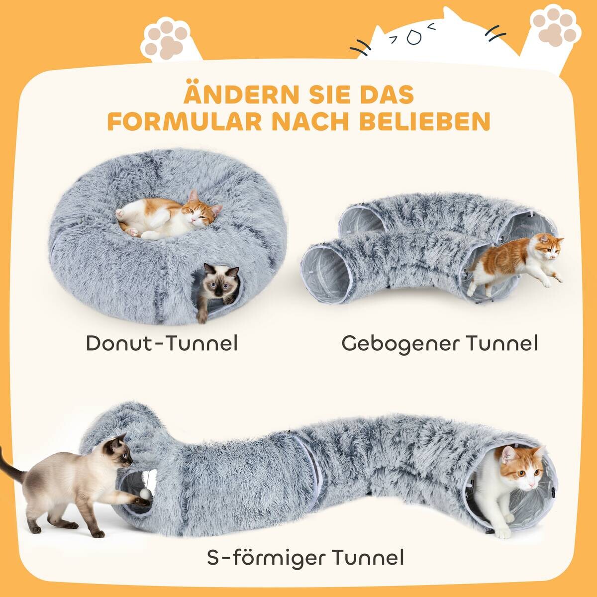 PawHut Katzentunnel hellgrau Polyester B/H/L: ca. 80x27x90 cm
