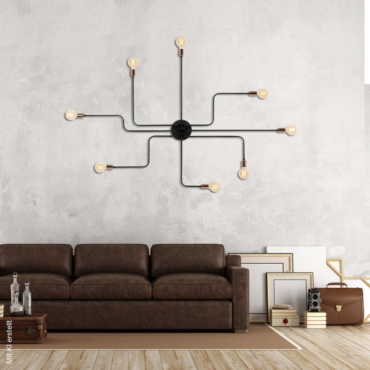 Opviq Wandleuchte bronze schwarz Eisen B/H/L: ca. 125x15x125 cm E27 8 Brennstellen