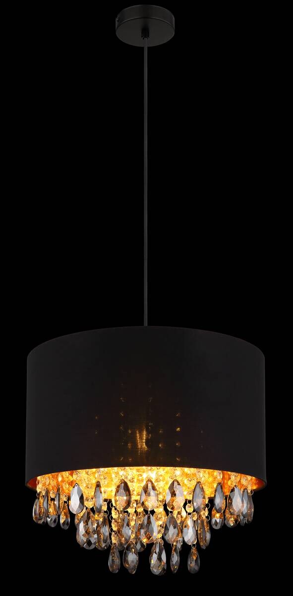 GLOBO Pendelleuchte COLETTA 15776H gold schwarz mattschwarz Kunststoff Metall Textil H/D: ca. 120x40 cm E27 1 Brennstellen