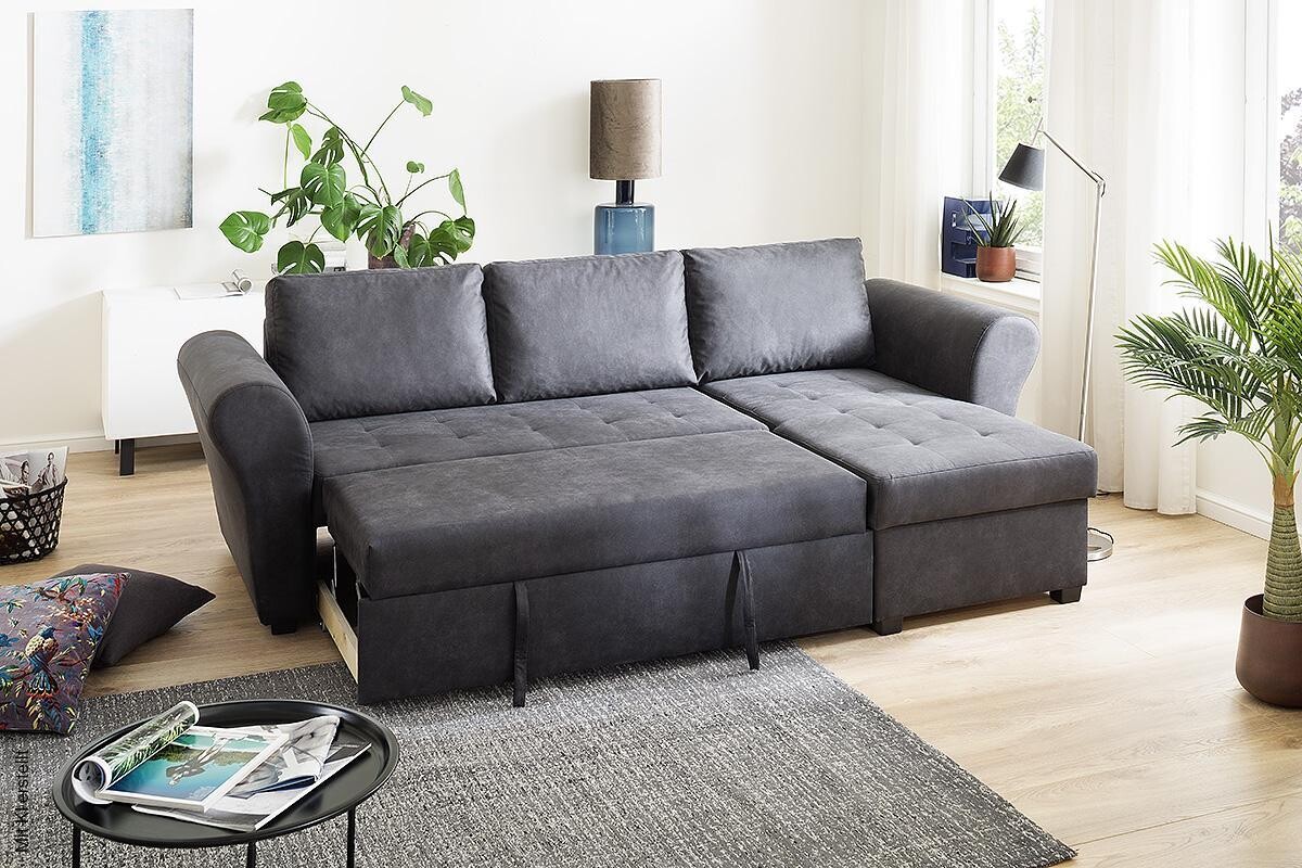 Ecksofa mit Bettfunktion und Bettkasten anthrazit B/H/T: ca. 260x89x155 cm