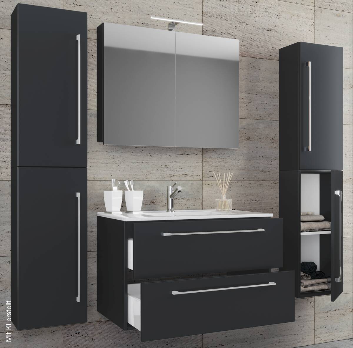 Waschplatz 5tlg-Badinos schwarz B/H/T: ca. 60x50x46 cm