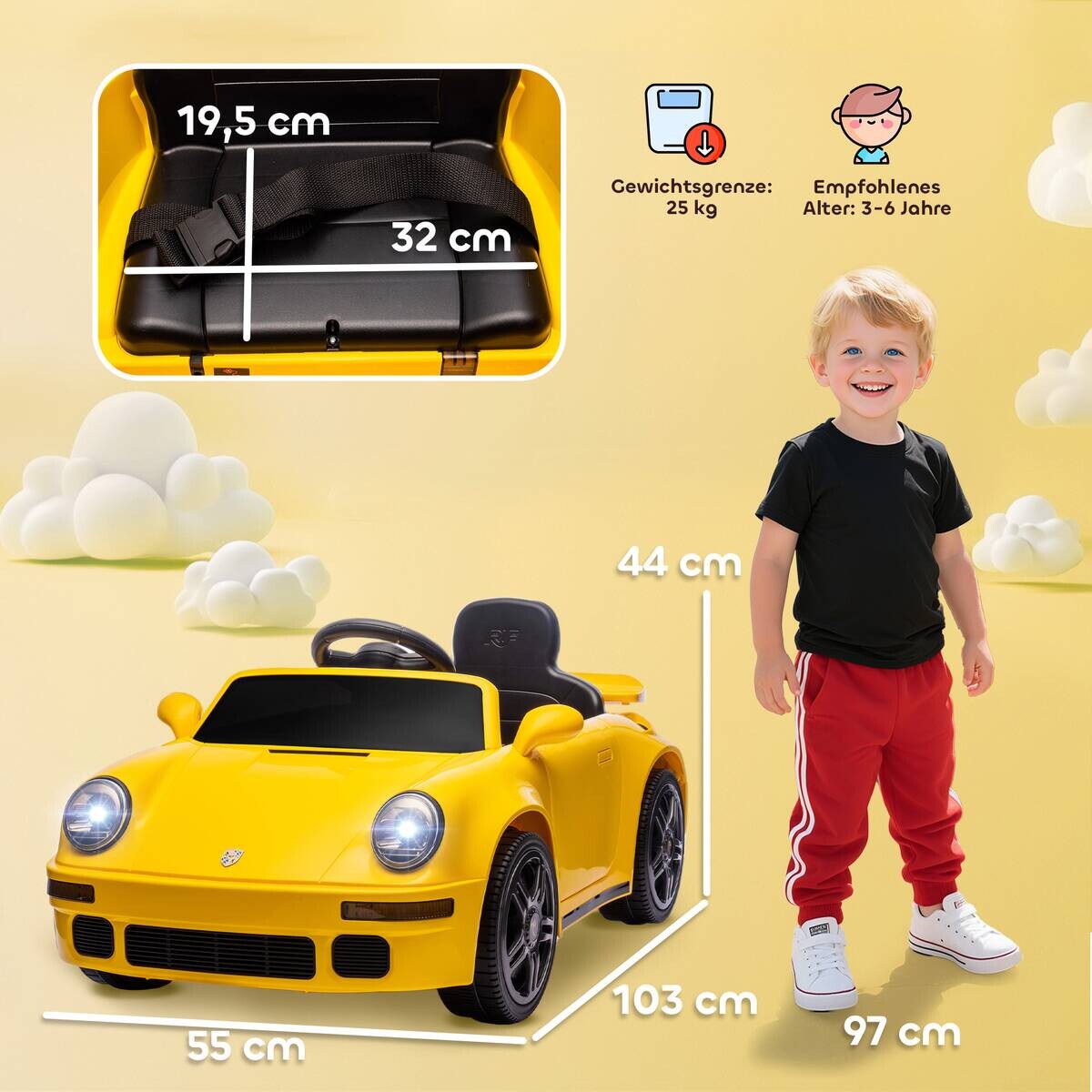 AIYAPLAY Kinder Elektroauto gelb B/H/L: ca. 55x44x103 cm
