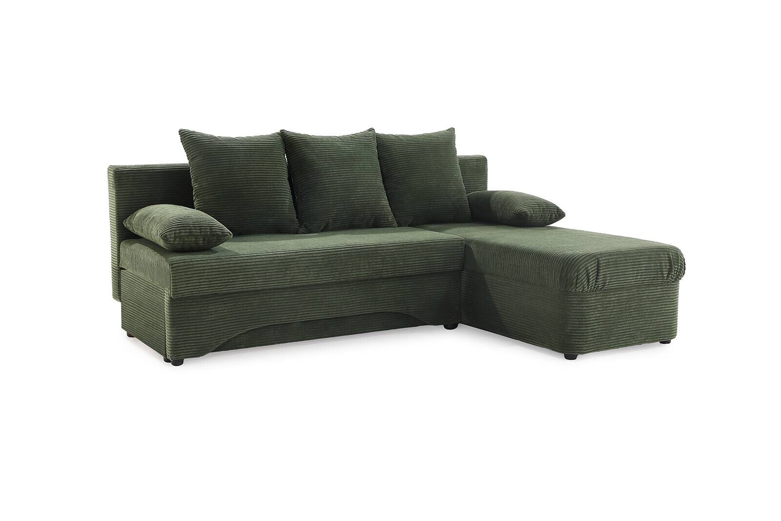 Ecksofa mit Bettfunktion und Bettkasten grün Microfaser B/H/T: ca. 191x70x142 cm